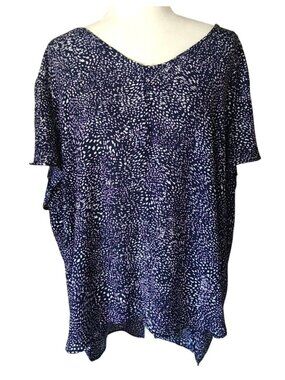 Premise Women's  3X Abstract Navy & White V-Neck Short Sleeve Tunic Blouse Top